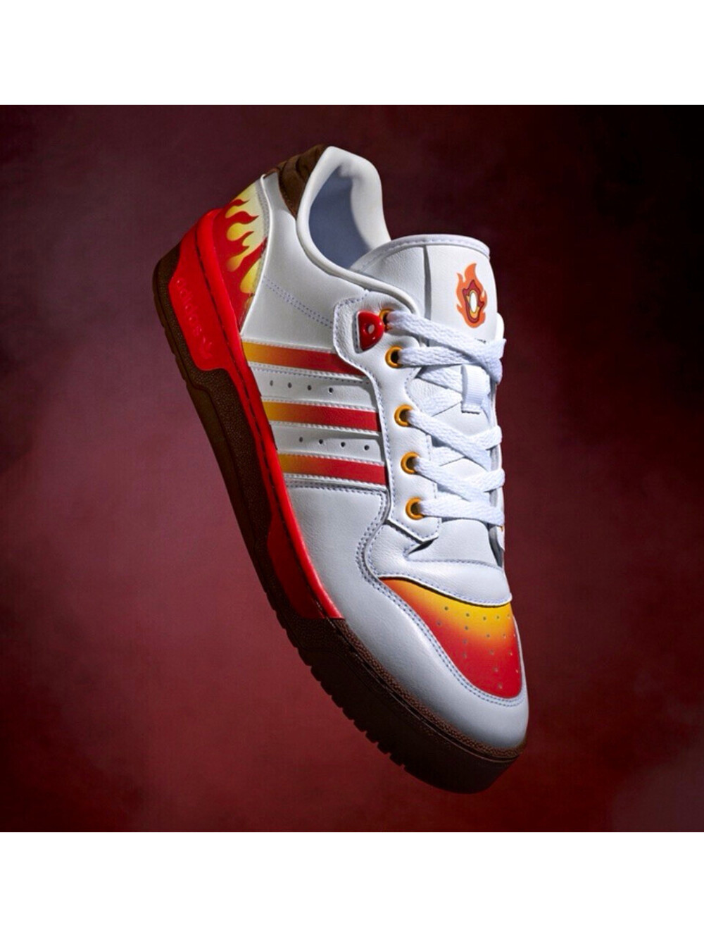 adidas Demon Slayer Low Top Lace-Up Sneakers White/Red/Orange Flame